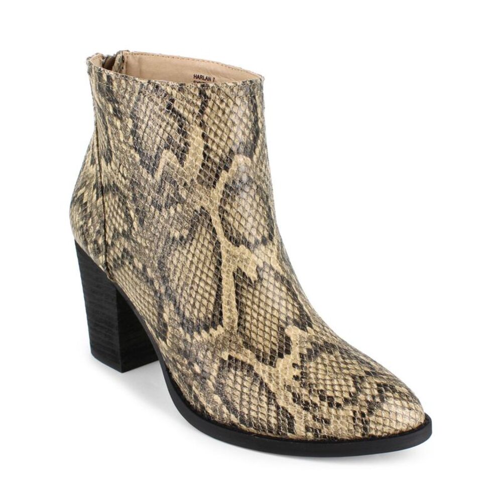 ZIGI SOHO Womens Beige Snake Skin Harlan Almond Toe Block Heel Zip-Up Boots 9 M